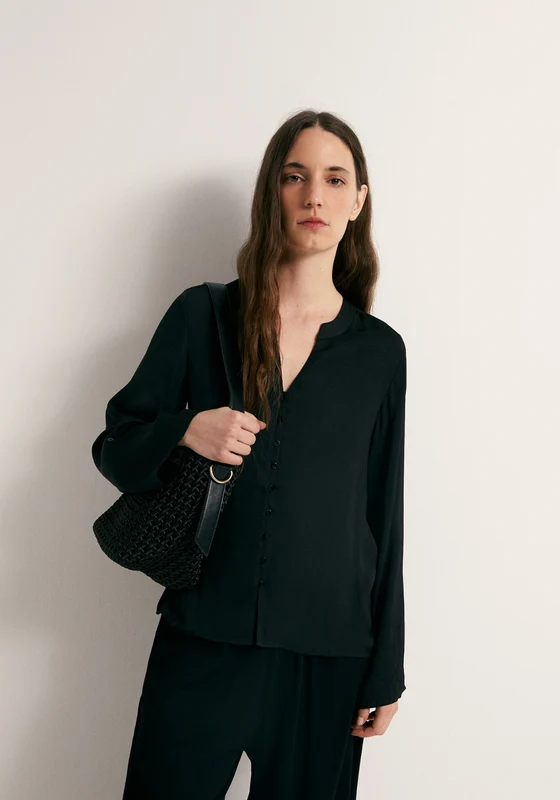 Buttons Loose Fit Blouse - Black Black / XL