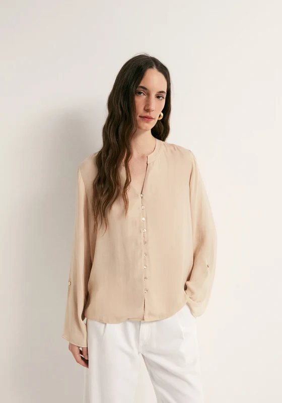 Buttons Loose Fit Blouse - Beige Beige / M