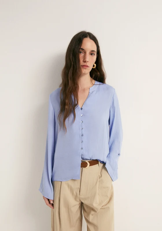 Buttons Loose Fit Blouse - Blue Light Blue / L