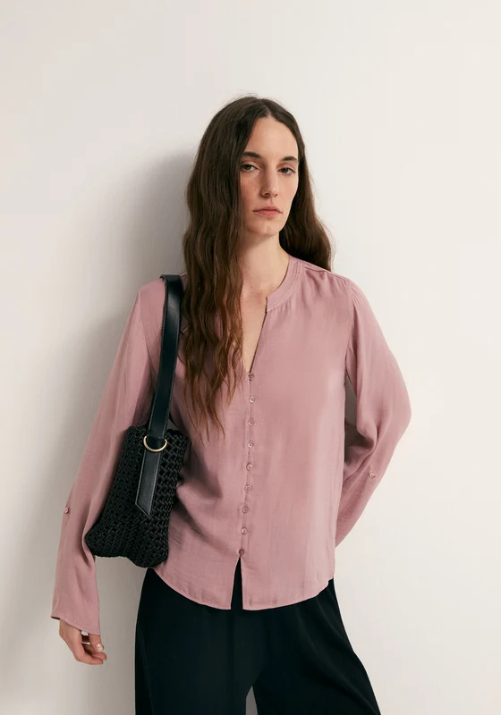 Buttons Loose Fit Blouse - Pink Light Pink / L