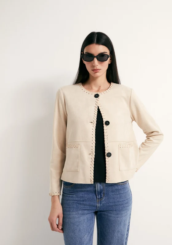 Faux Suede Jacket - Beige Beige / XL