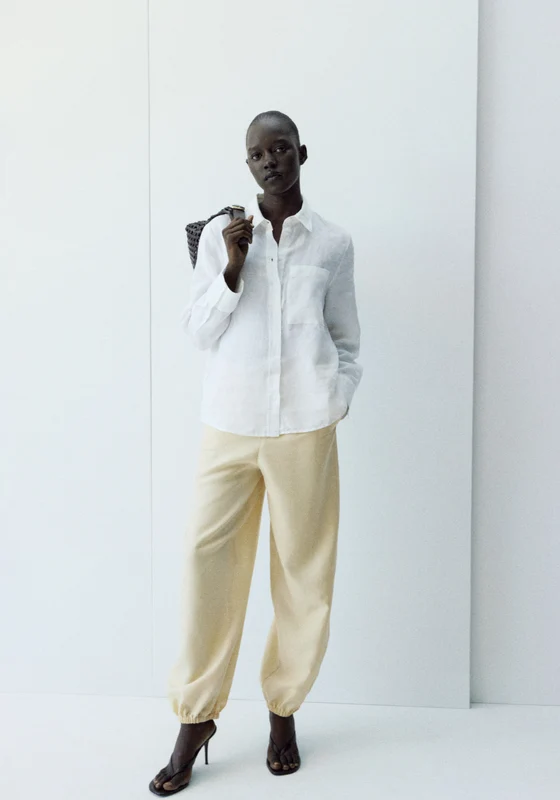 Pocket Linen Straight Shirt - Green Natural / M