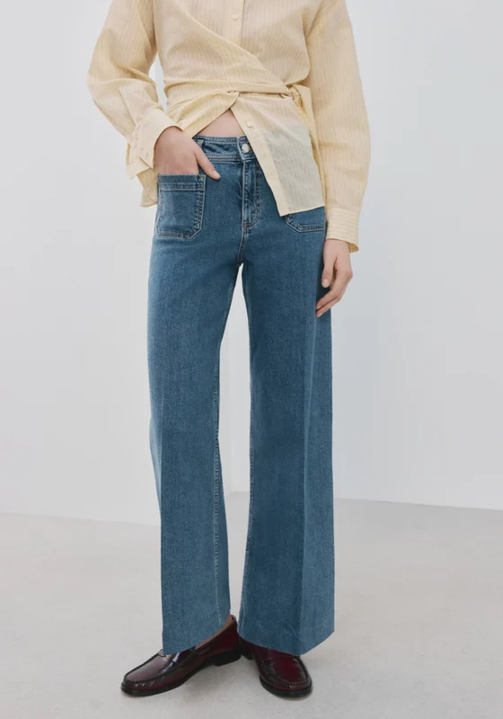 Wide Fit Jeans With Pockets - Denim Blue Open Blue / 44