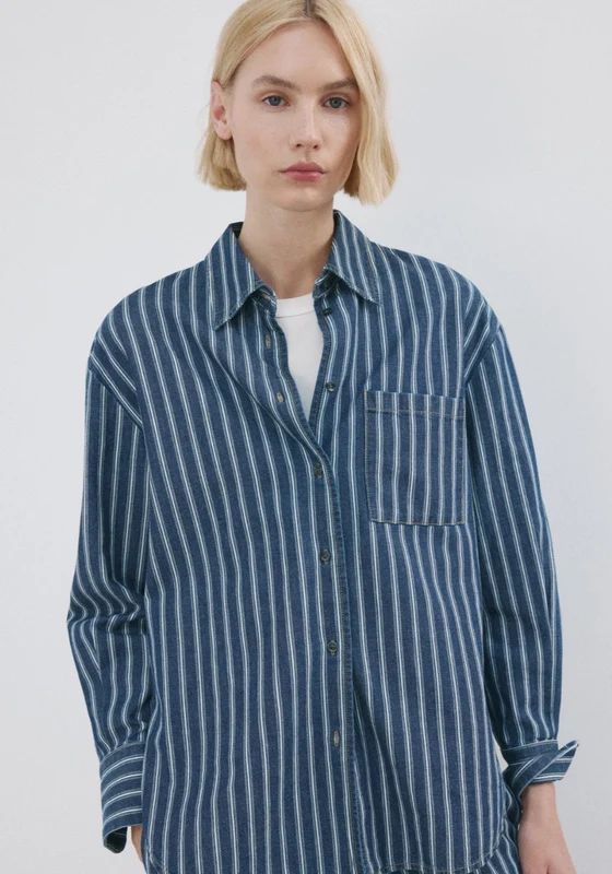 Striped Denim Shirt - Blue Medium Blue / XS
