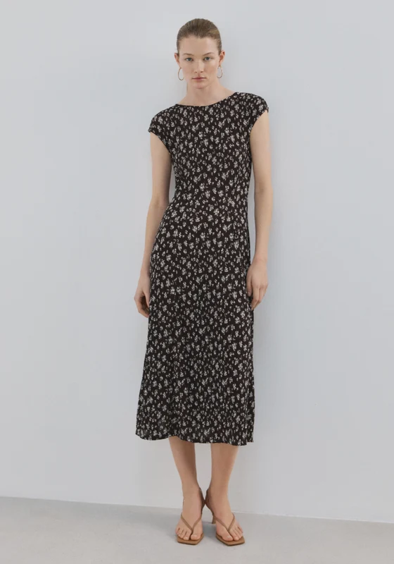 Floral Print Midi-Dress - Brown Brown / 2XL