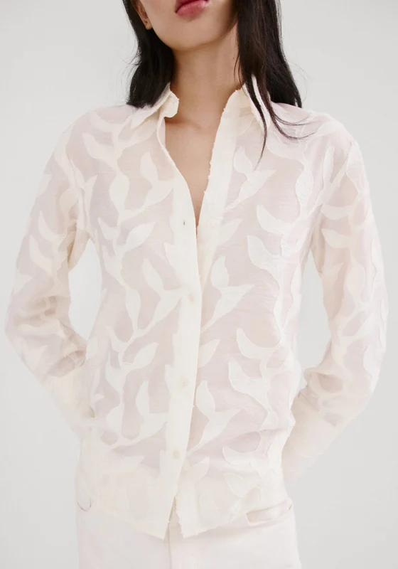 Embroidery Floral Blouse - White Natural / S