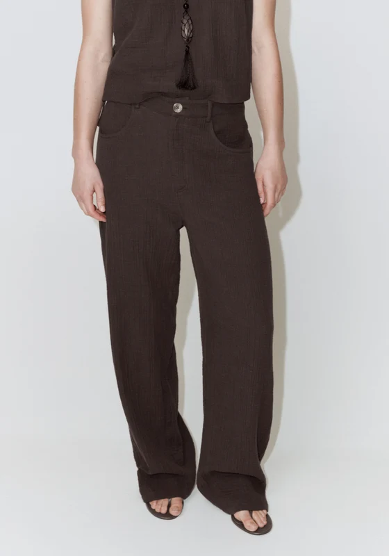 Balloon Cotton Trousers - Brown Dark Brown / S