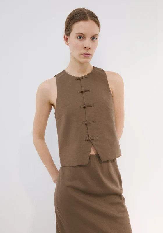Linen Toggle Waistcoat - Brown Brown / L