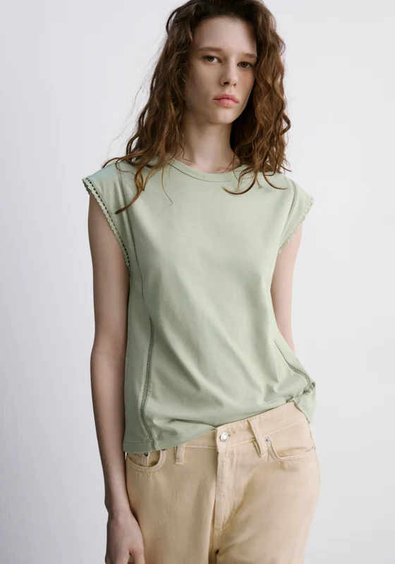 100% Cotton Marea Embroidered Cutwork Cotton T-Shirt - Green Green / S