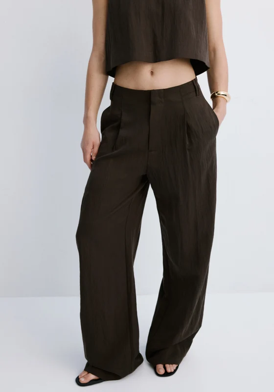 Mid Rise Lyocell Trousers - Brown Dark Brown / 38