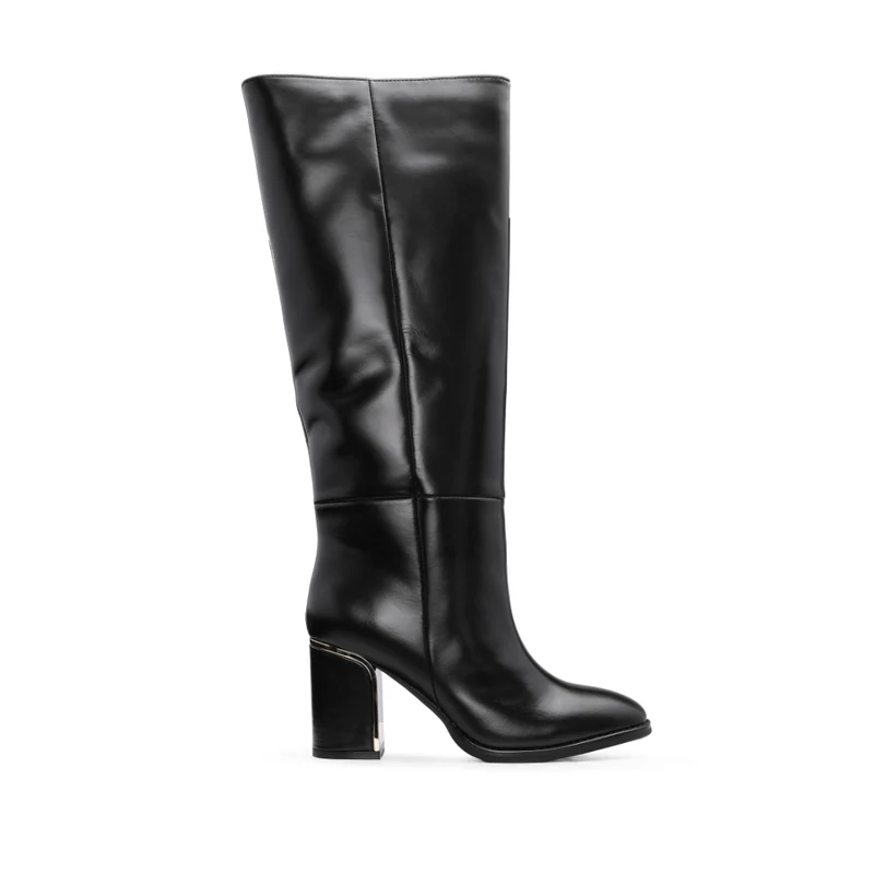 Bota Cano Alto Mulher Pele Preto 37