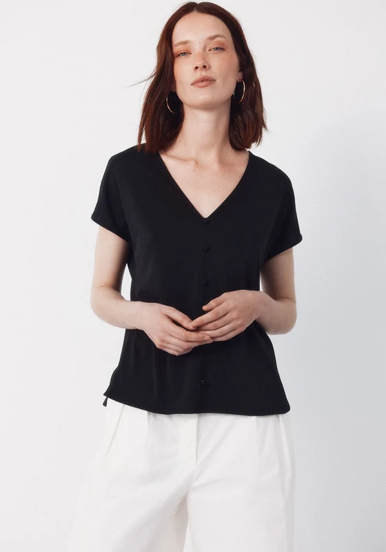 V- Buttons Neckline V - Black Black / S