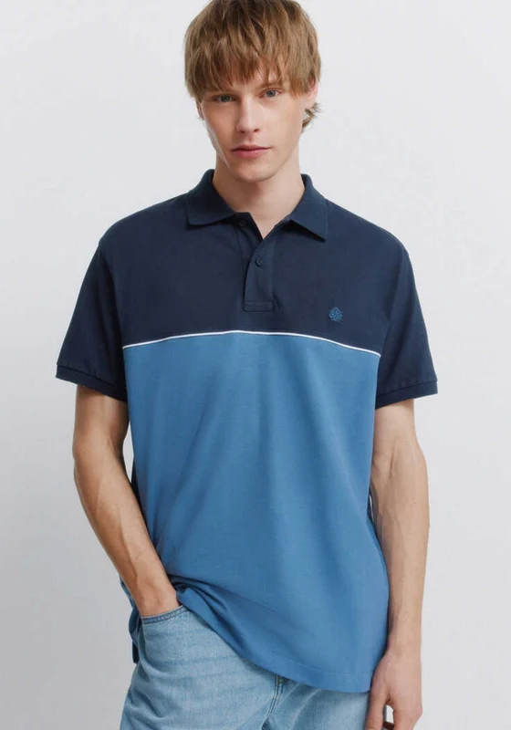 Colour Block Sport Polo Shirt - Blue Medium Blue / L