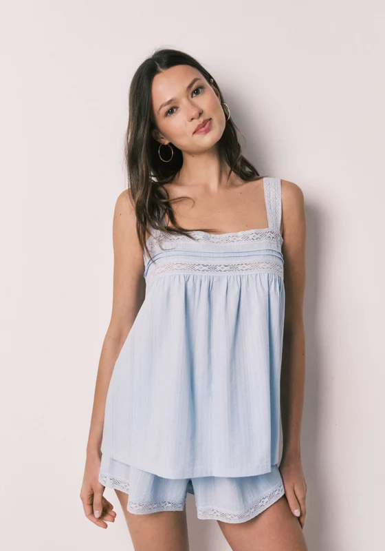 Cotton Lace Short Pyjamas - Blue Medium Blue / XL