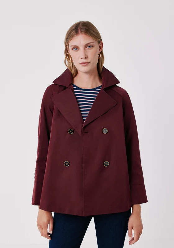 Short Flared Trench - Burgundy Burgundy / L