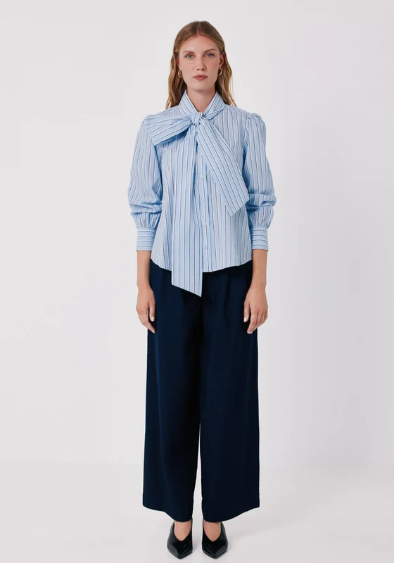 Striped Tie Blouse - Blue Print Blue Print / XL