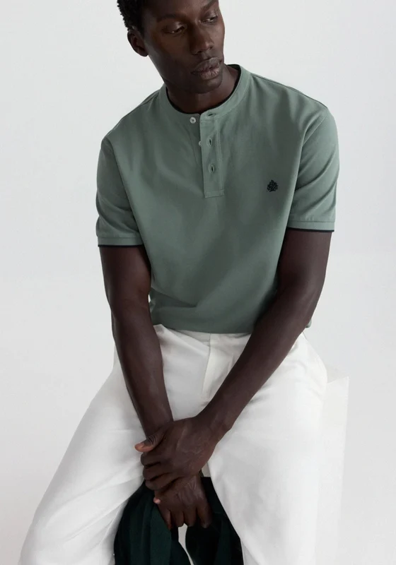 Mao Collar Slim Polo - Green Green / M