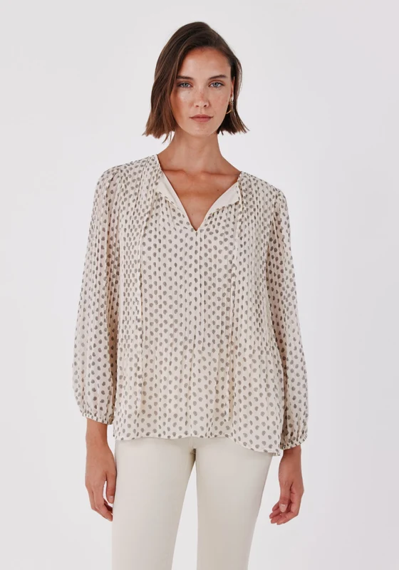 Soft Loose Shirt With Tie Neck - White Print White Print / XL
