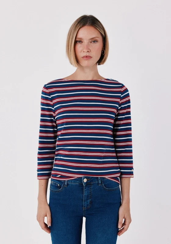 Boat Neck T-Shirt With Gold Buttons - Multicoloured Multicoloured / 2XL