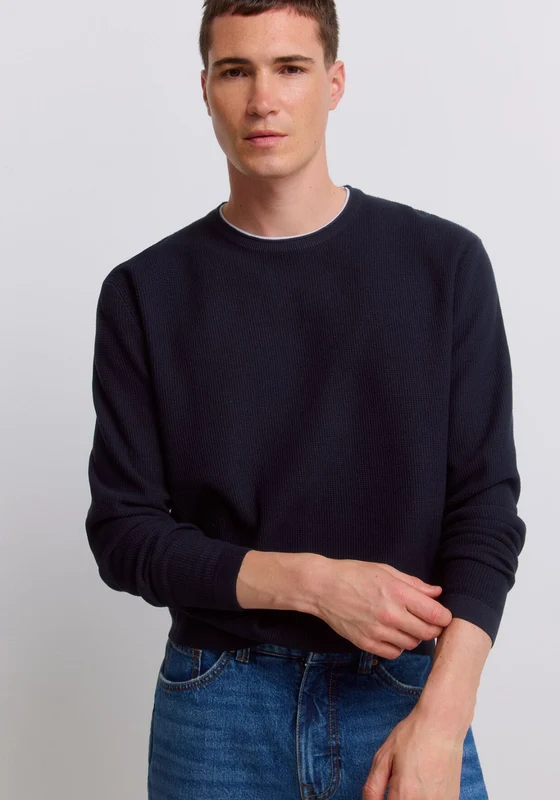 Double Collar Knit - Blue Dark Blue / M