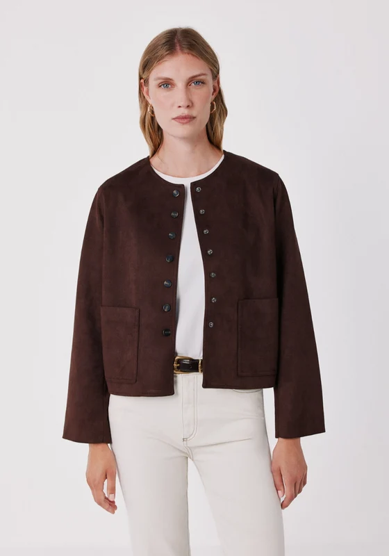 Faux Suede Jacket - Chocolate Chocolate / M