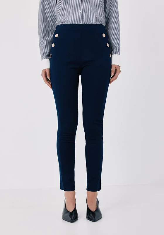 Elastic Waistband Legging With Snaps - Navy Navy / M