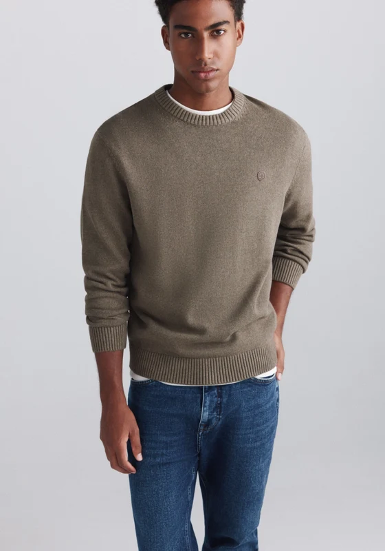 Crew Neck Basic Knit - Brown Tan / L