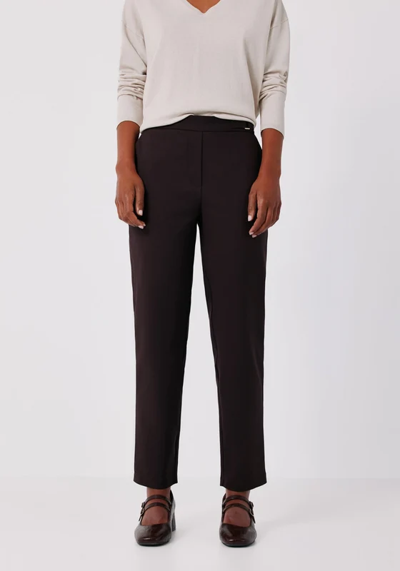 Straight Trousers With Elasticated Back - Chocolate Chocolate / 2XL