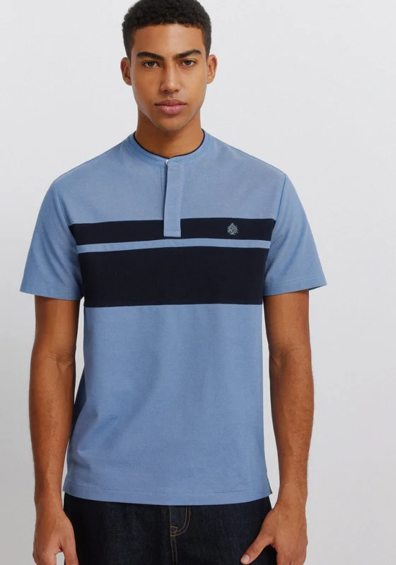 Colour Block Pique Slim Fit Polo Shirt - Blue Medium Blue / L