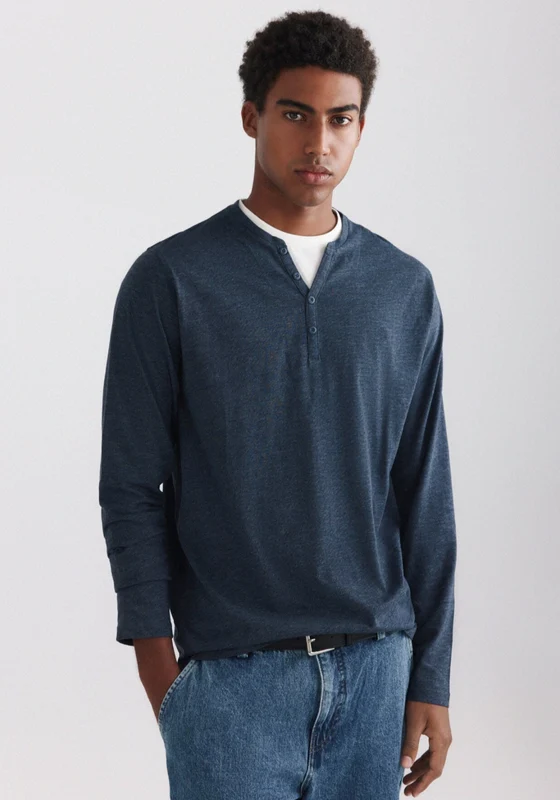 Stripe Mandarin Collar Tee - Blue Dark Blue / 2XL