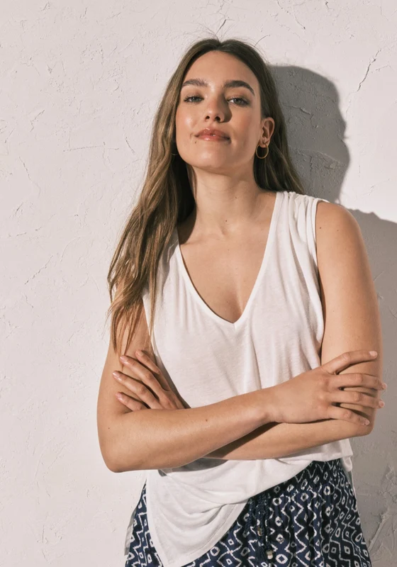 Sleeveless Loose Pyjama Top - White Ivory / M