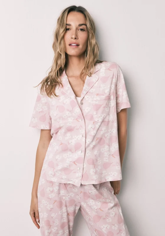 Floral & Pear Print Classic Pyjama Set - Orange Orange / XL