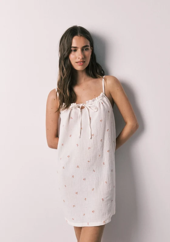 Cotton Short Nightdress - White Ivory / M