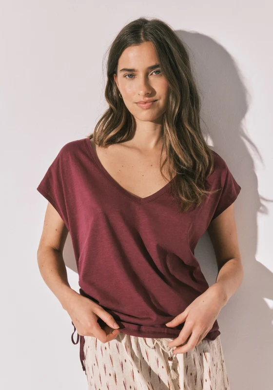 Ruched Pyjama Top - Wine Wine / S