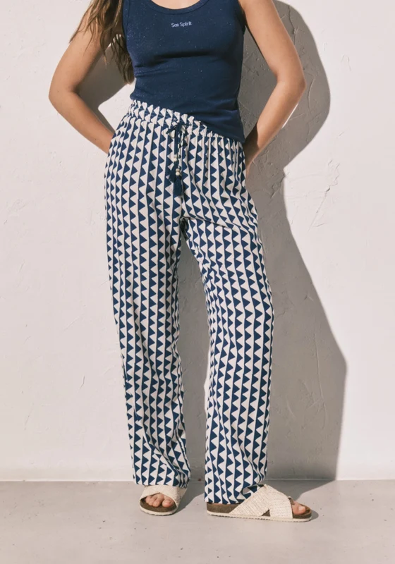 Geometric Print Long Pyjama Bottoms - Blue Blue Print / S