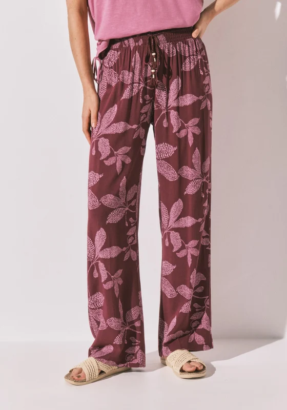 Floral Print Long Trousers - Wine Wine / XL