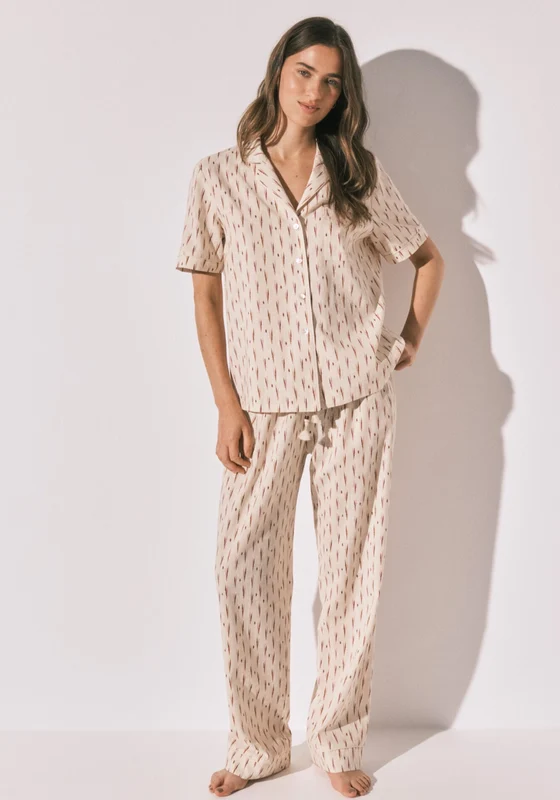 Ikat Print Classic Pyjama Set - White Ivory / S