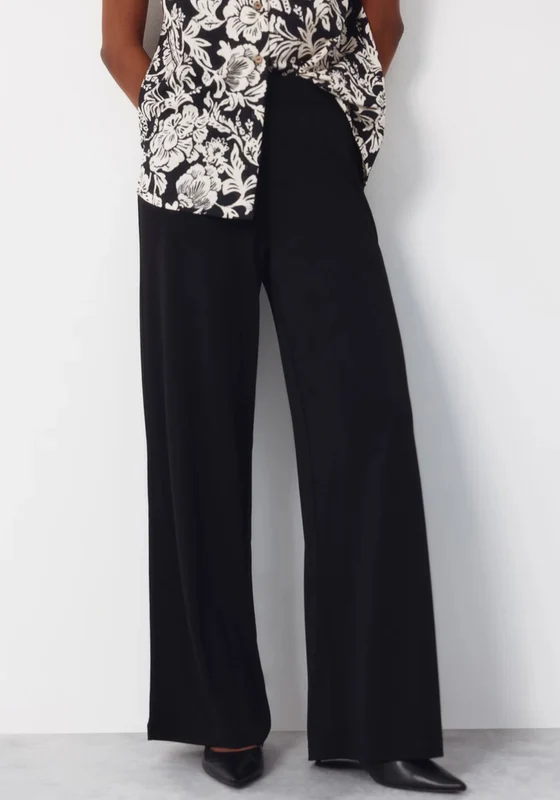Wide Leg Elastic Waist Trousers - Black Black / L