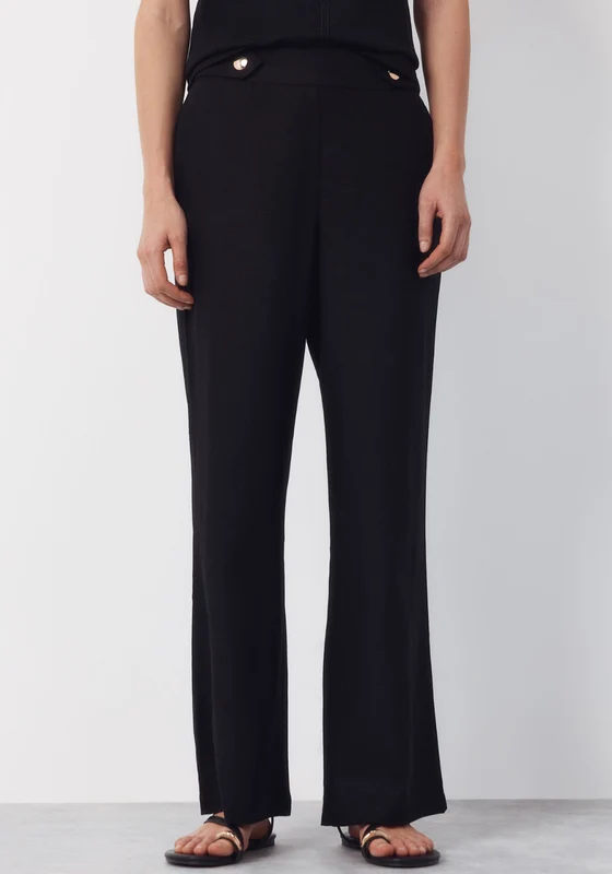 Linen Trousers With Gold Buttons - Black Black / XL