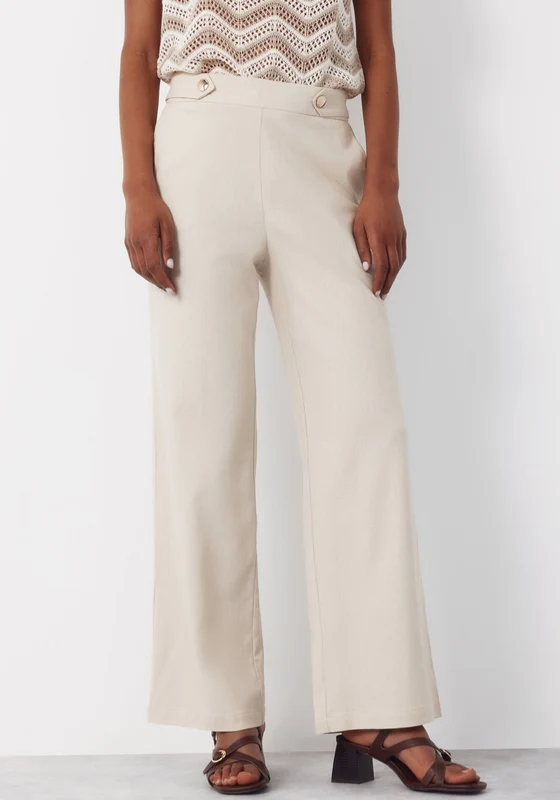 Linen Trousers With Gold Buttons - Beige Beige / 2XL