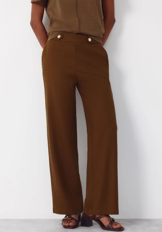 Linen Trousers With Gold Buttons - Dark Khaki Dark Khaki / M