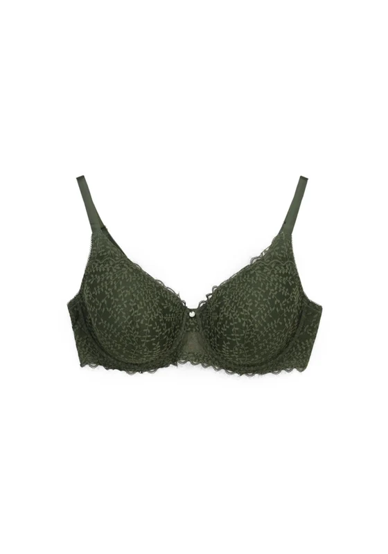 Green Lace Padded Bra Beautiful - Green Dark Khaki / 38 D