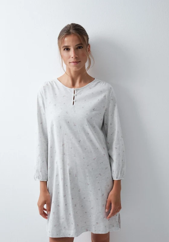Floral Cotton Short Nightdress - Grey / Silver Light Grey/silver / L