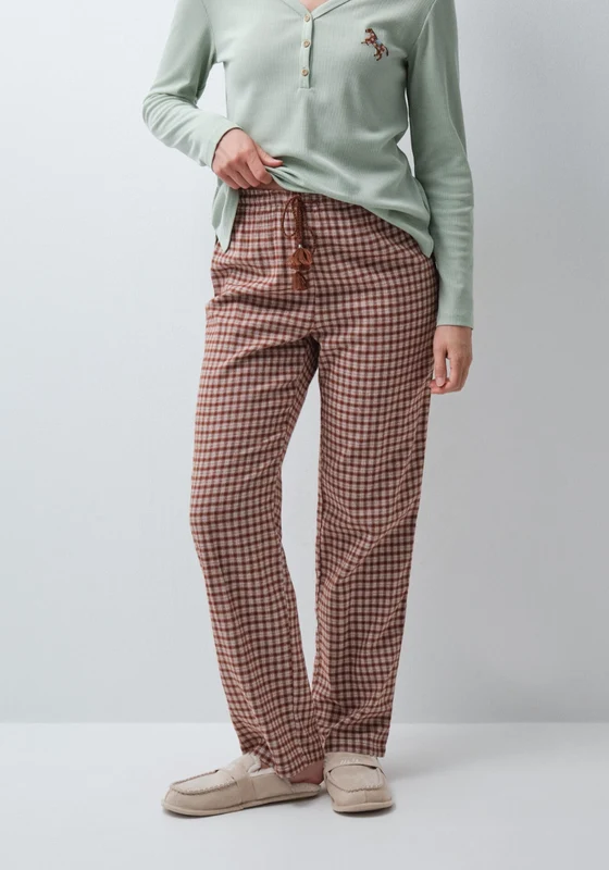 Brown Plaid Long Pyjama Trousers - Brown Brown Print / M