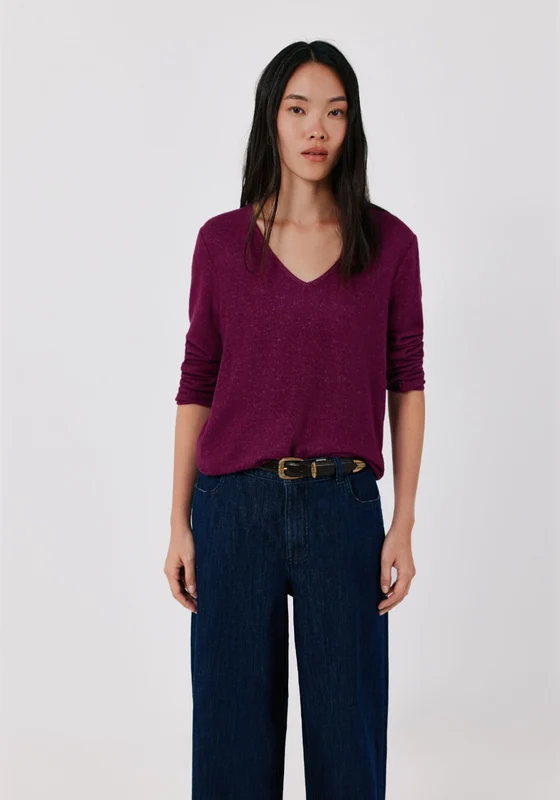 Warm V Neck Sweater - Wine Wine / M