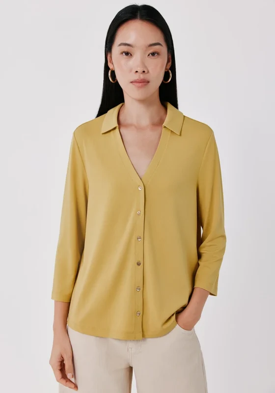 Soft V Neck Front Button Basic Shirt - Yellow/gold Yellow/gold / XL