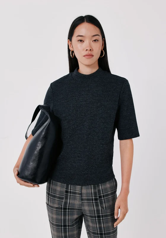 Perkins Neck Short Sleeve Sweater - Charcoal Grey Charcoal Grey / S