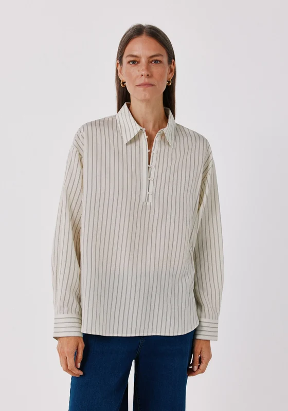 Striped Henley Fluid Shirt - White Print White Print / 2XL