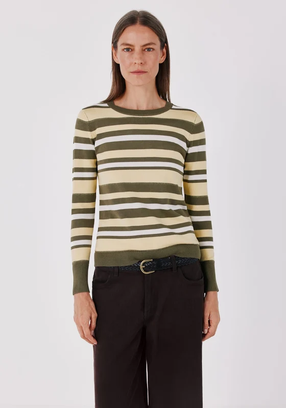 Lurex Striped Knit Jumper - Medium Khaki Medium Khaki / L