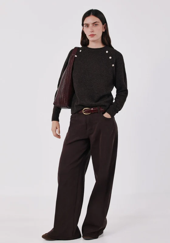 Button Accent Soft Jumper - Dark Brown Dark Brown / 2XL